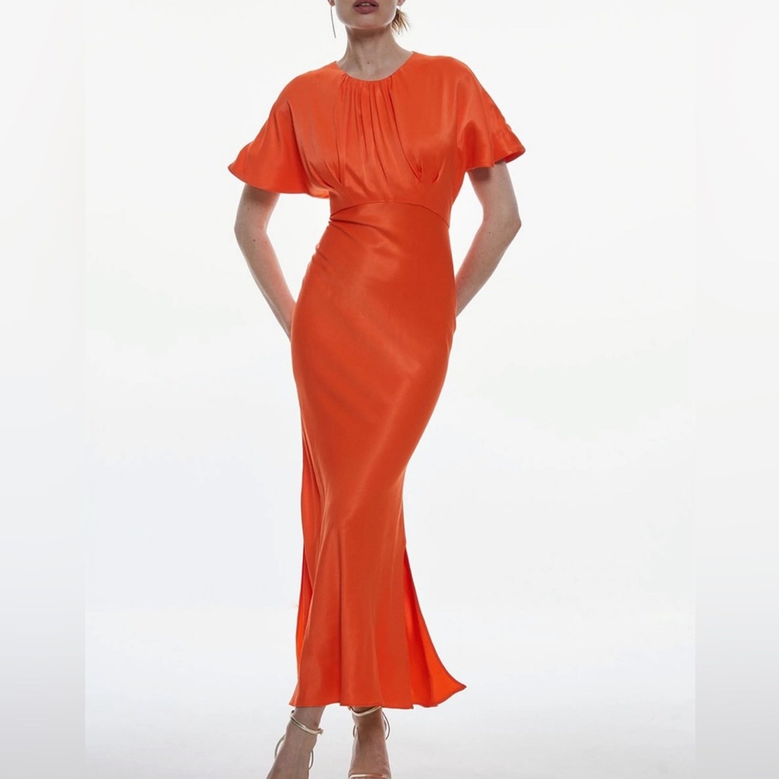 Karen Millen Orange Satin Maxi Dress